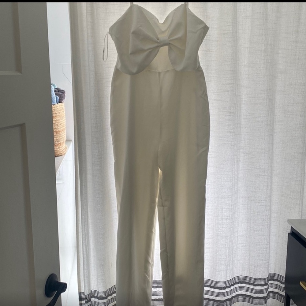 Lulus white jumpsuit. Perfect for brides!